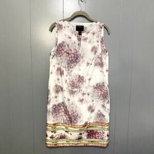 Roberto Cavalli Class White Purple Floral Split Neck Sleeveless Shift Dress 8